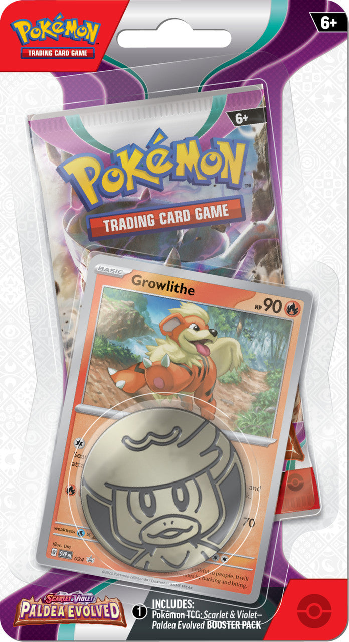 Scarlet and Violet Paldea Evolved 1 Pack Checklane Blister Growlithe